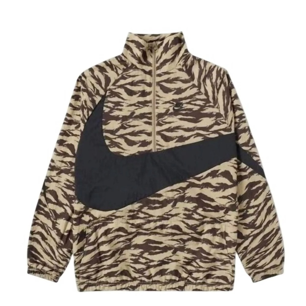 New Nike - AOP Swoosh Half Zip Sz Large Woven Jacket 'Brown' AO0862-235